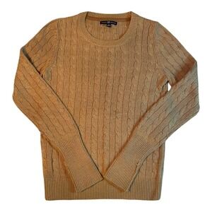 Gap Womens Small Camel Tan Angora Blend Cable Knit Crew Neck Sweater HOL 08